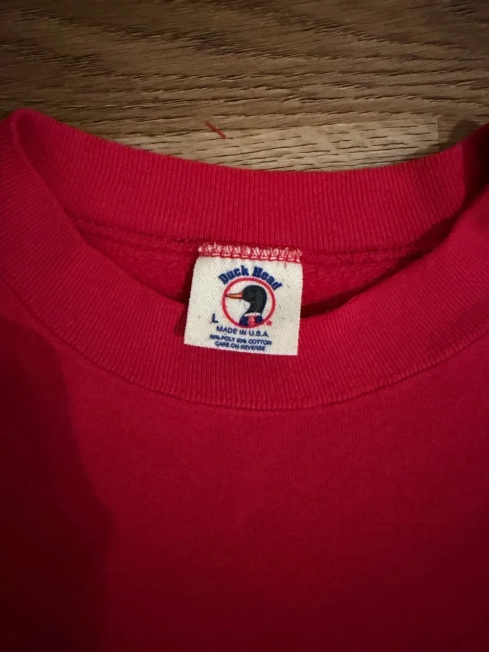 Duck Head Red Crewneck Sweatshirt with Small Embroidered Chest Logo